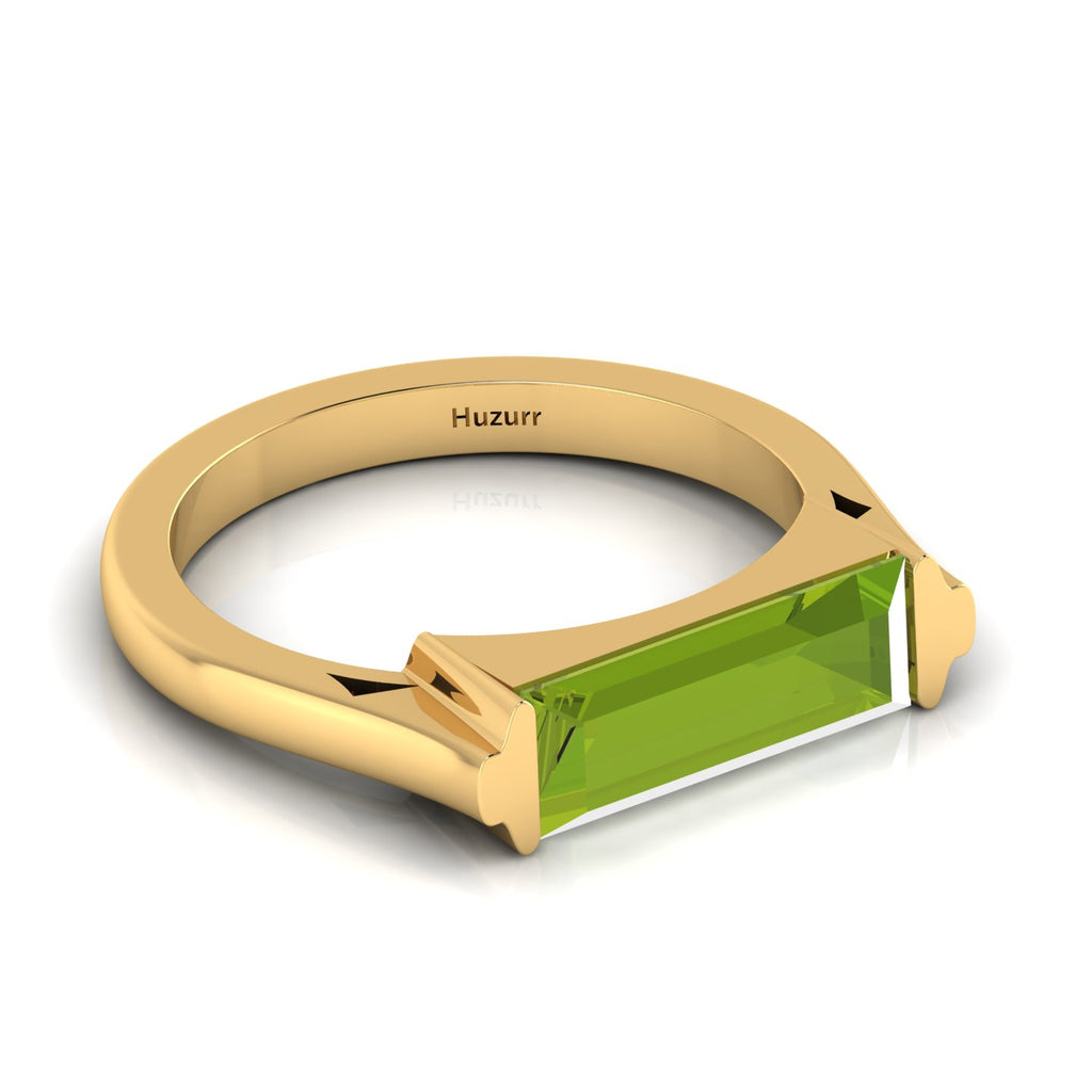 Baguette-Cut Peridot Gold Plated Bar Ring