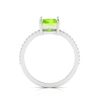 Radiant-Cut Peridot And Diamond 925 Silver Solitaire Ring
