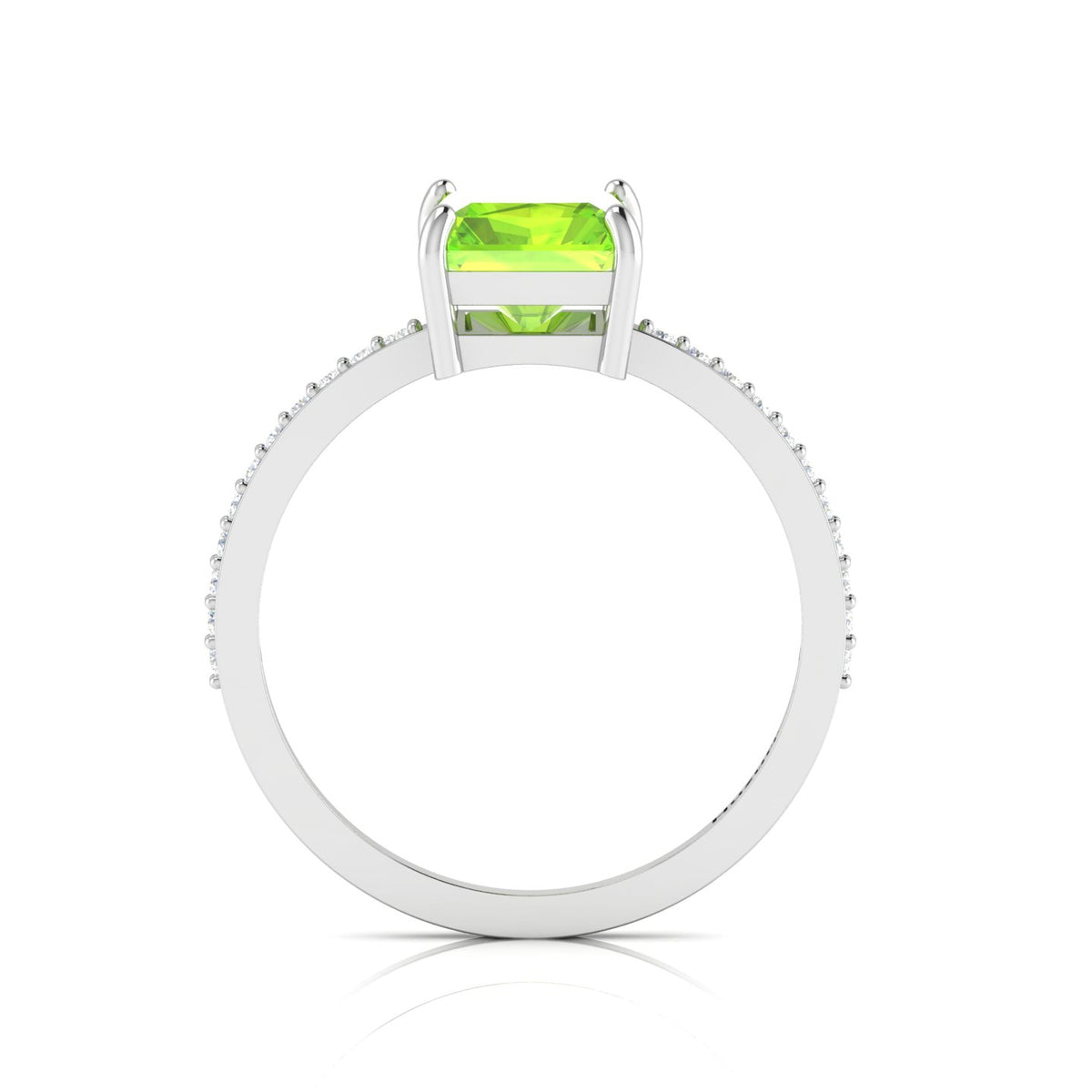 Radiant-Cut Peridot And Diamond 925 Silver Solitaire Ring