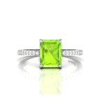 Radiant-Cut Peridot And Diamond 925 Silver Solitaire Ring