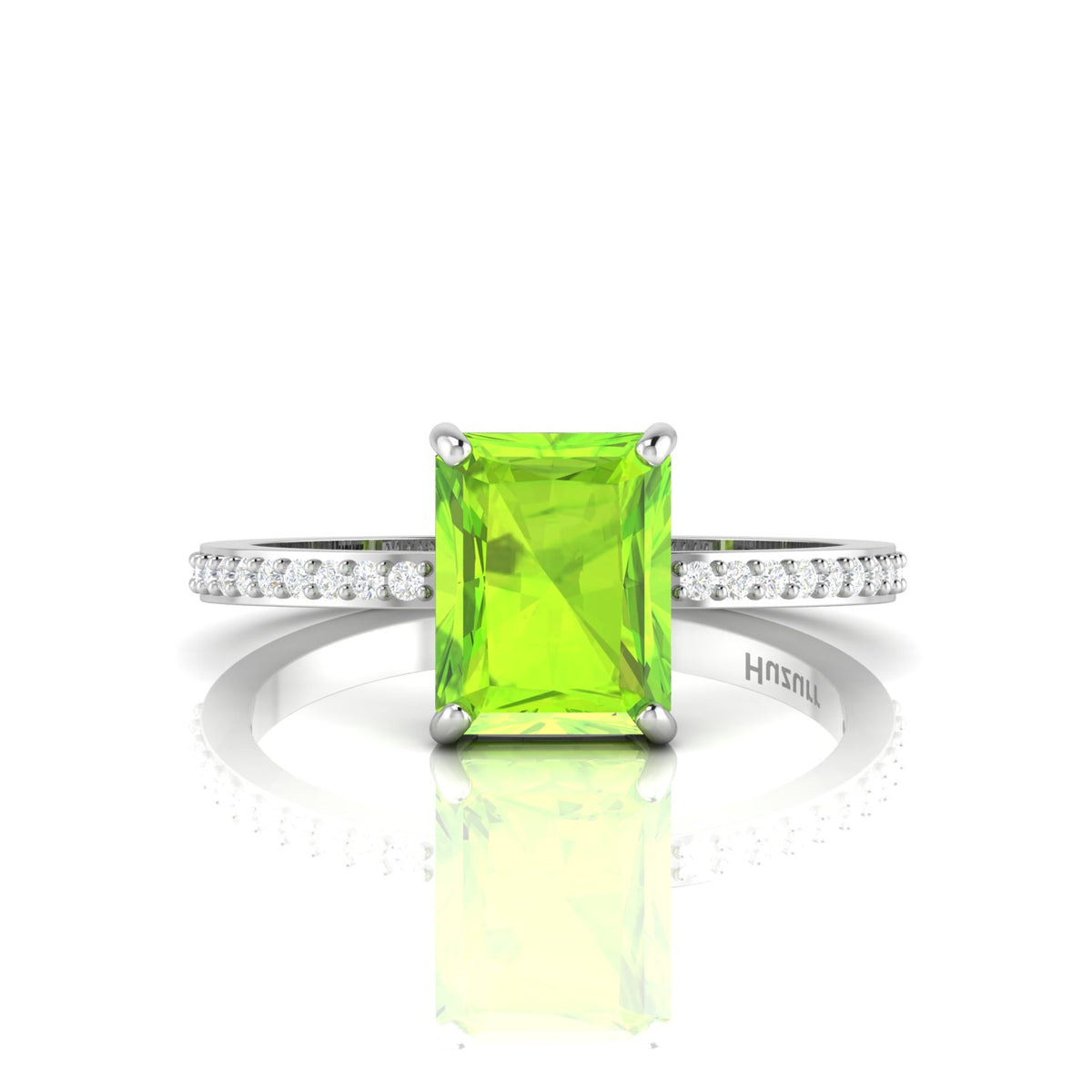 Radiant-Cut Peridot And Diamond 925 Silver Solitaire Ring