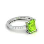 Radiant-Cut Peridot And Diamond 925 Silver Solitaire Ring
