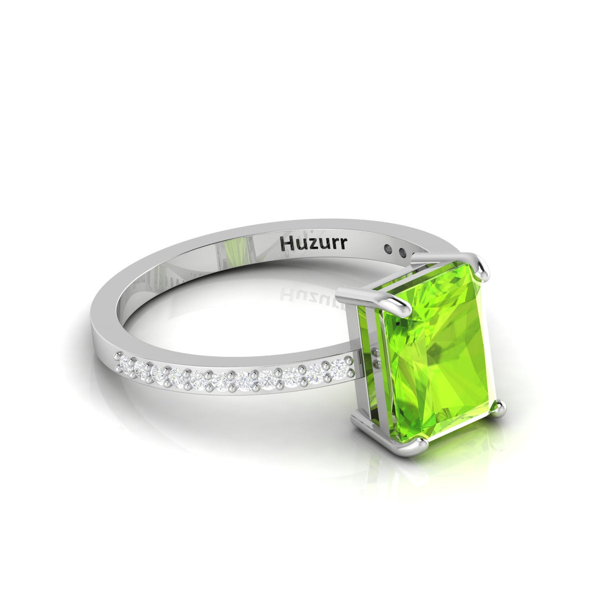 Radiant-Cut Peridot And Diamond 925 Silver Solitaire Ring