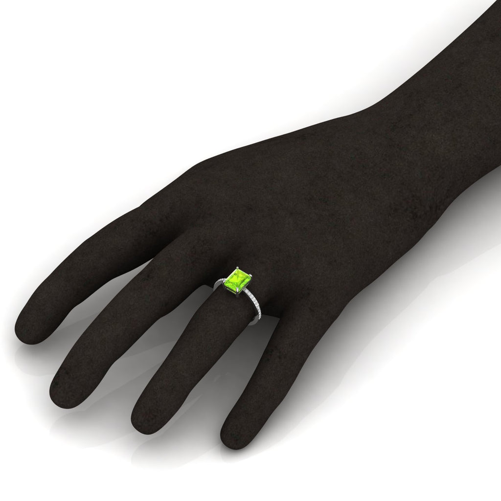 Radiant-Cut Peridot And Diamond 925 Silver Solitaire Ring