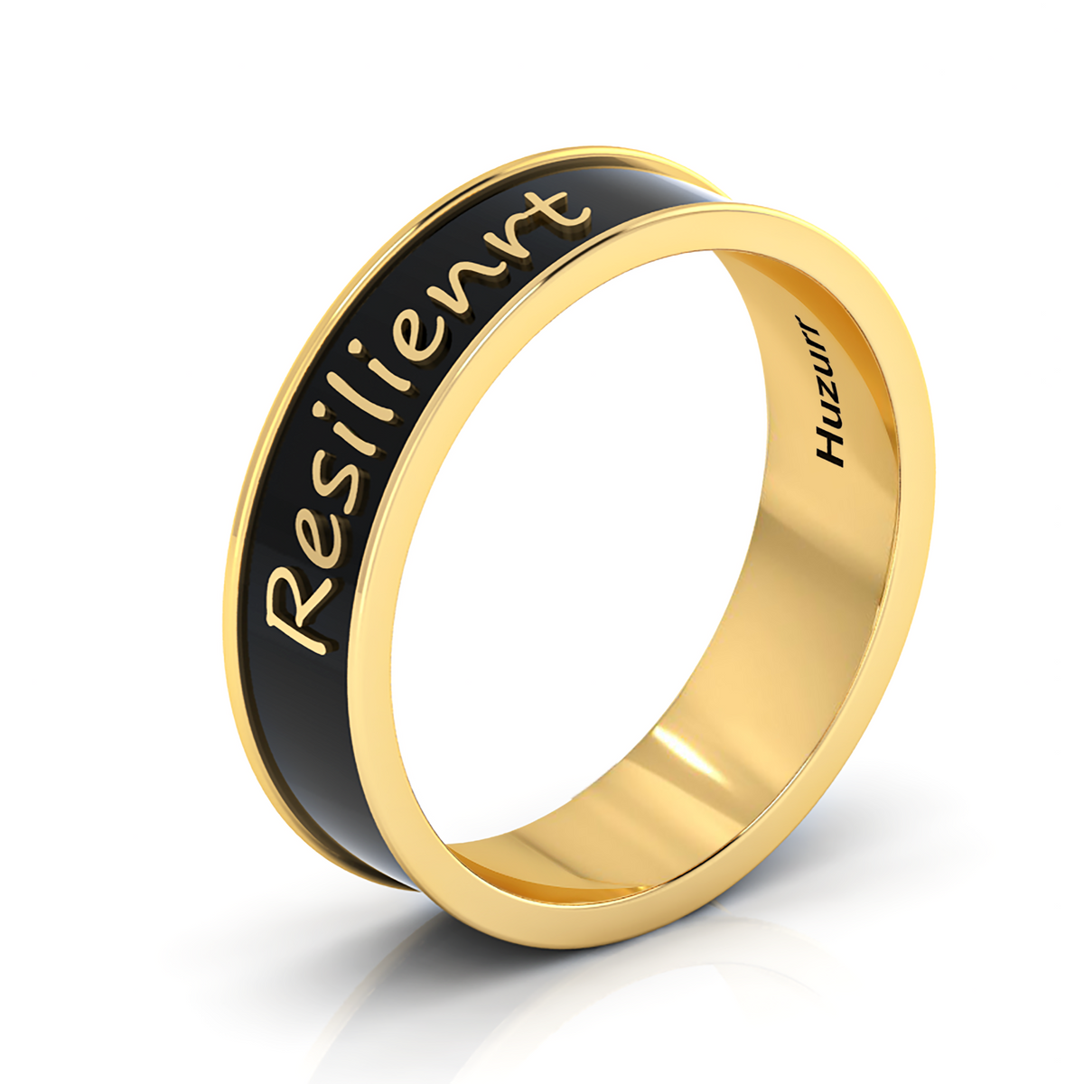 Gold Plated Personalized Black Enamel Band Resilienrt Ring