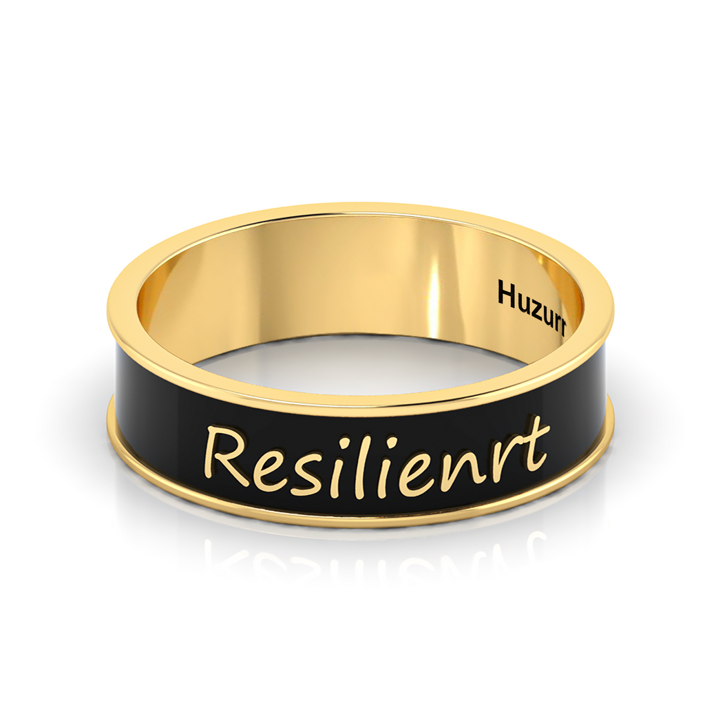 Gold Plated Personalized Black Enamel Band Resilienrt Ring