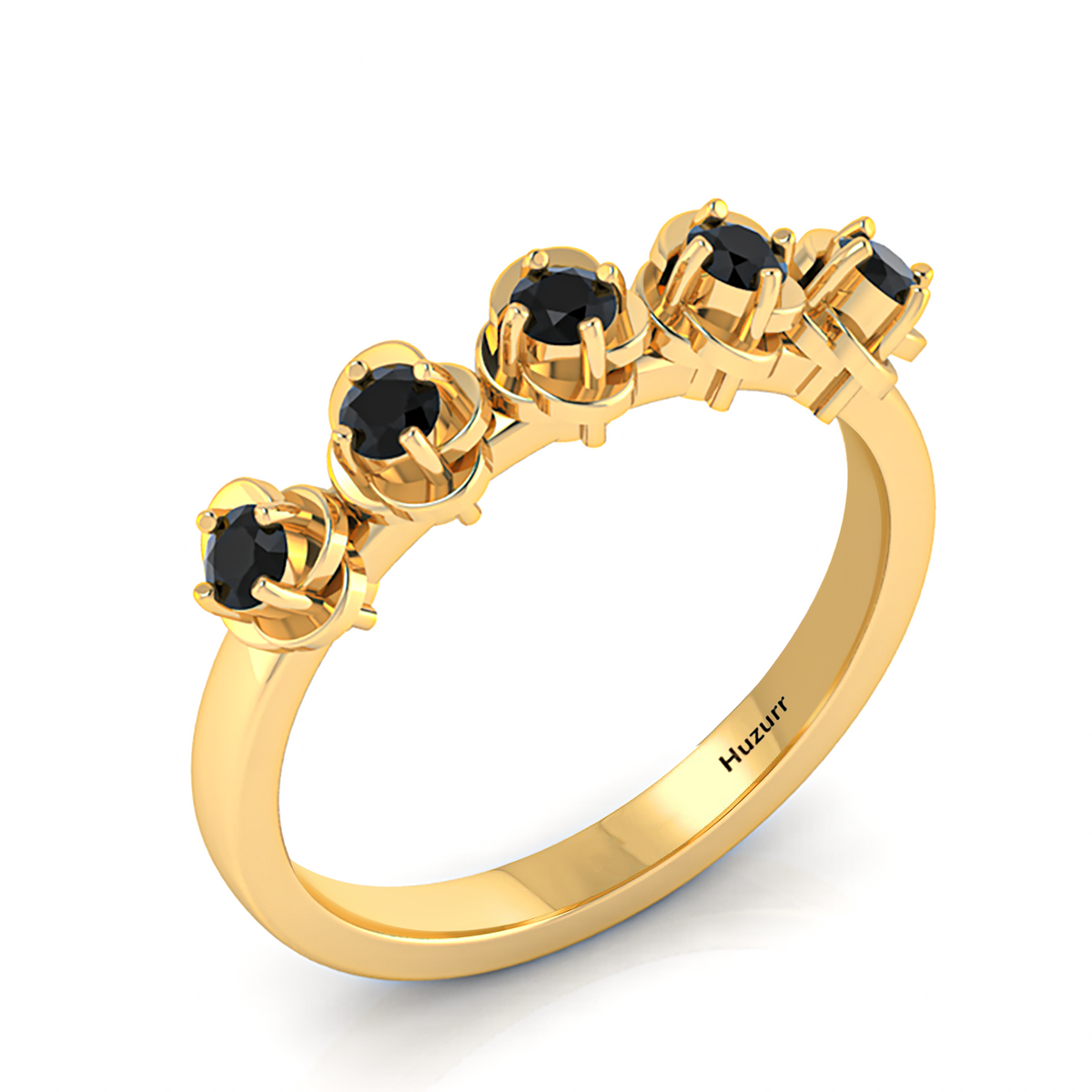 5 Stone Rose Flower Gold Plated Black Diamond Ring