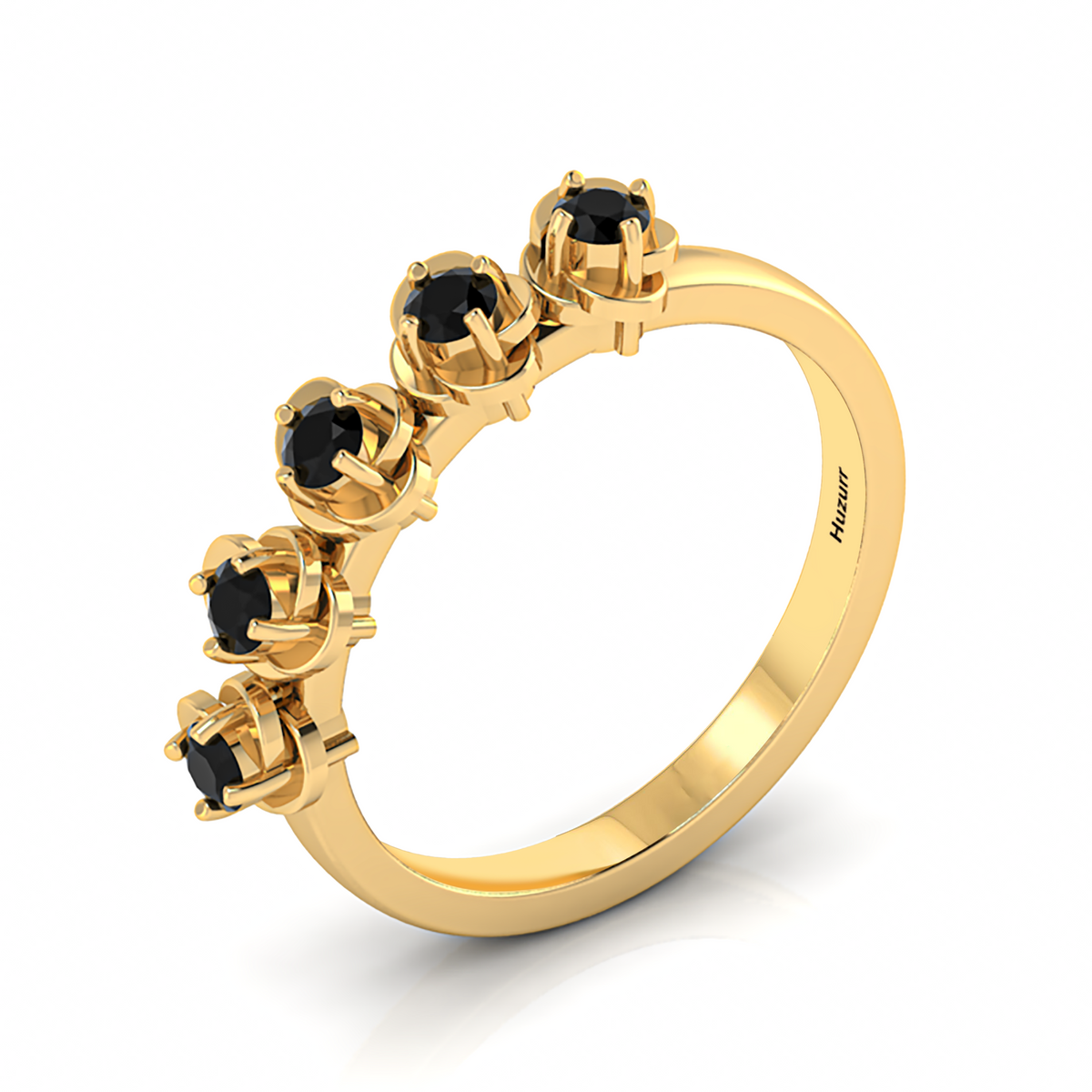 5 Stone Rose Flower Gold Plated Black Diamond Ring