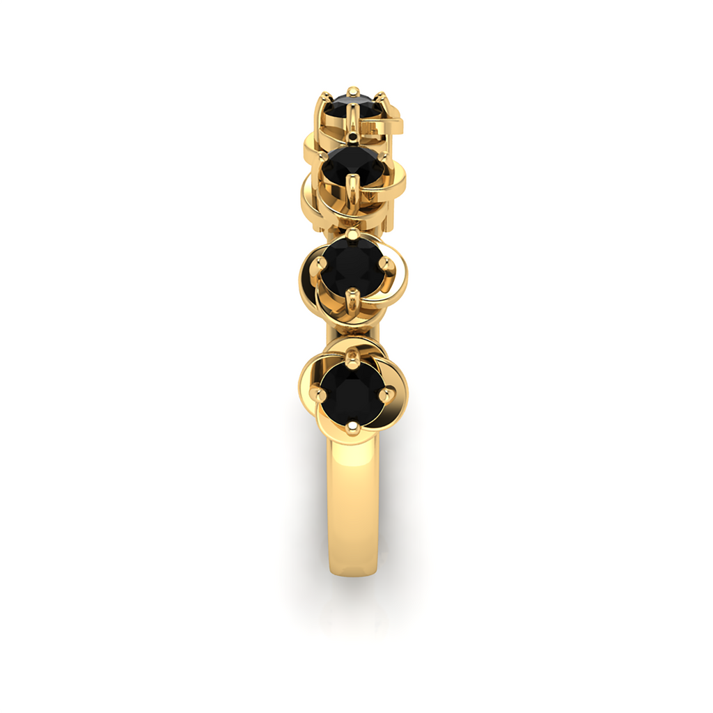 5 Stone Rose Flower Gold Plated Black Diamond Ring