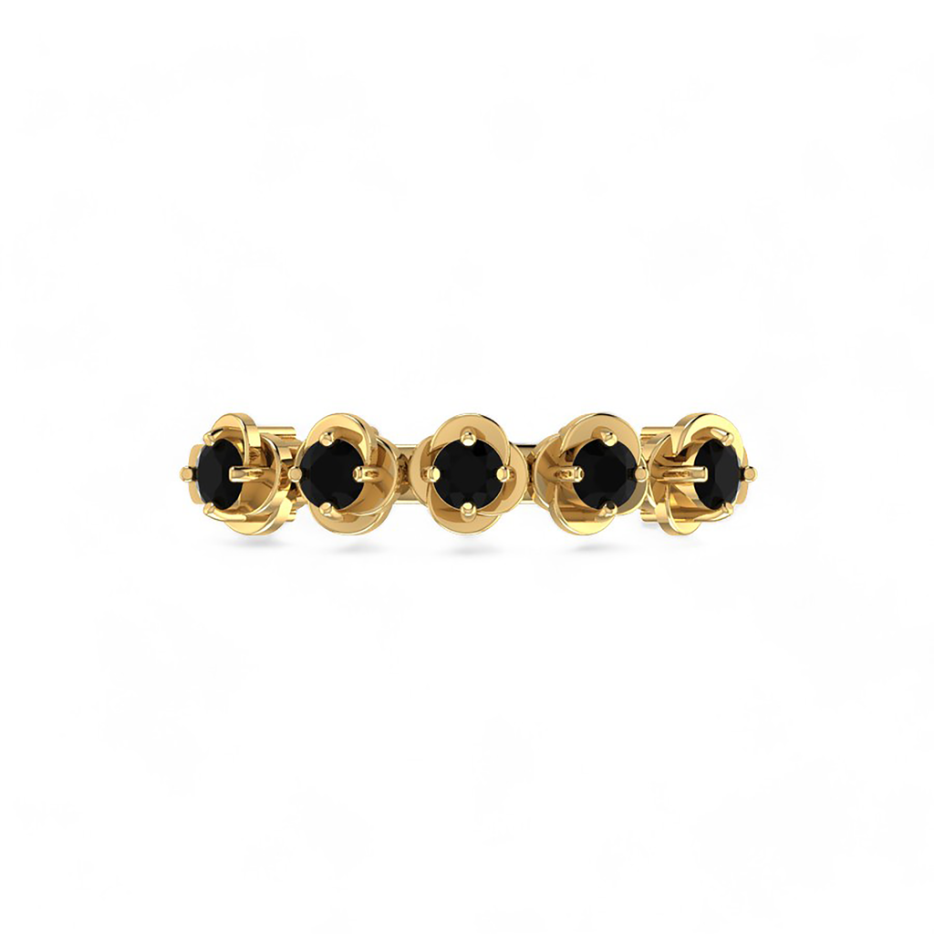 5 Stone Rose Flower Gold Plated Black Diamond Ring