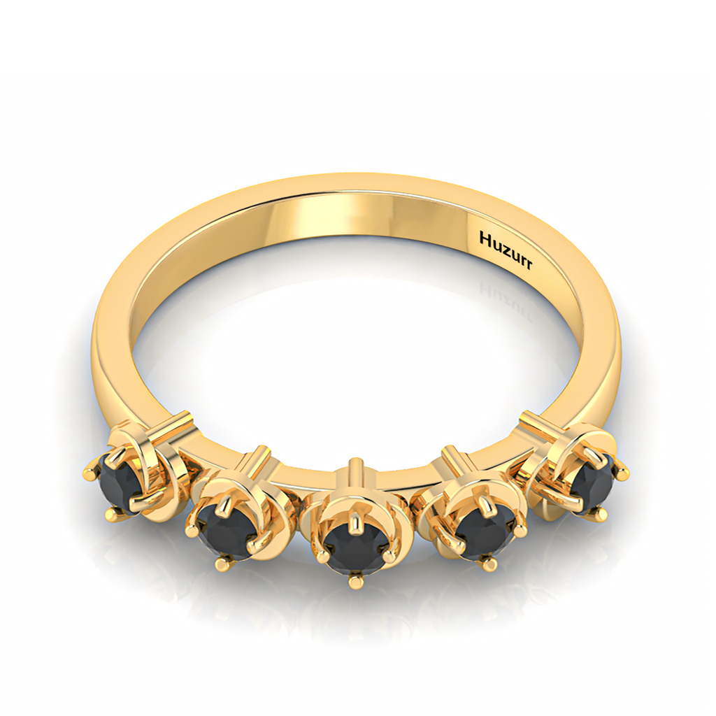 5 Stone Rose Flower Gold Plated Black Diamond Ring