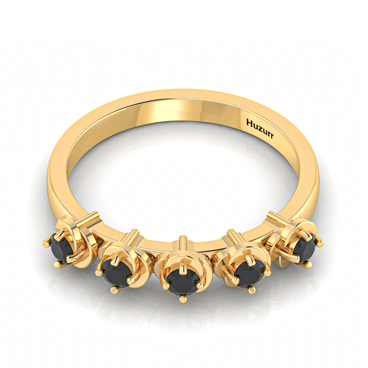 5 Stone Rose Flower Gold Plated Black Diamond Ring