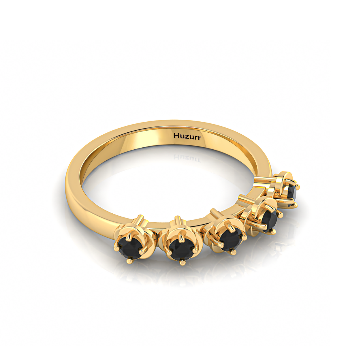 5 Stone Rose Flower Gold Plated Black Diamond Ring