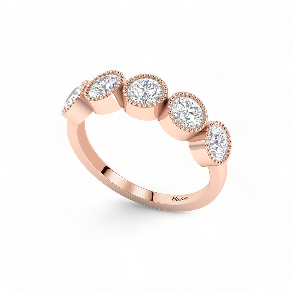 5-Diamond Engagement Rose Gold Plated Band Ring