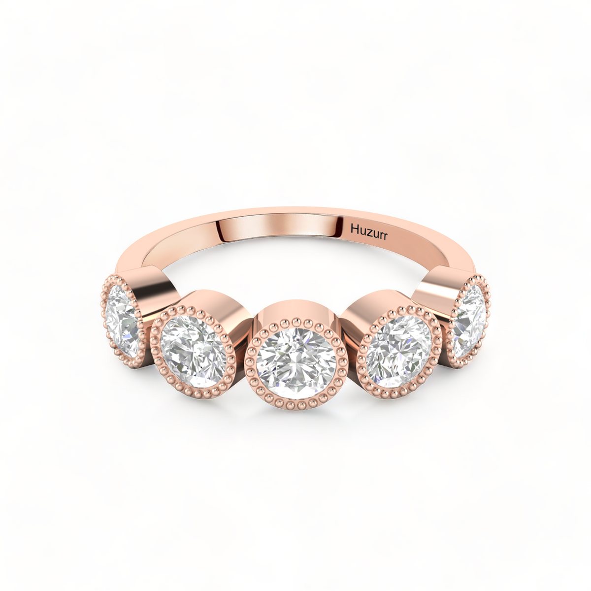 5-Diamond Engagement Rose Gold Plated Band Ring
