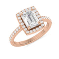 Rose Gold Plated Emerald Cut Diamond Solitaire Halo Ring