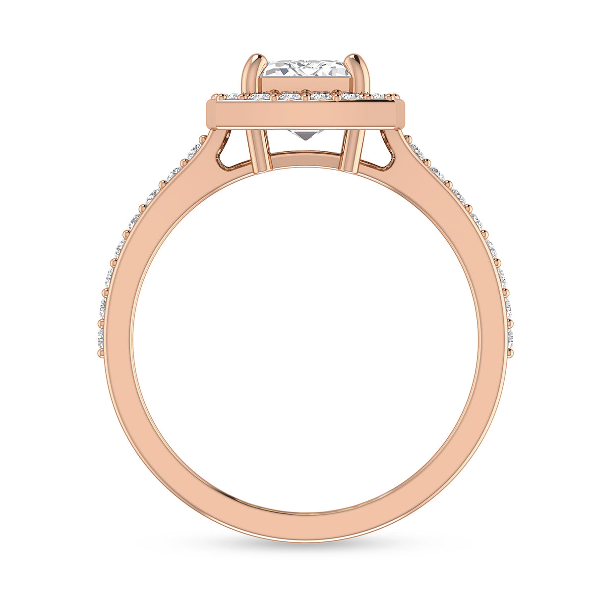 Rose Gold Plated Emerald Cut Diamond Solitaire Halo Ring