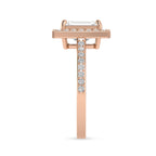 Rose Gold Plated Emerald Cut Diamond Solitaire Halo Ring