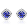 Sparkling Round  Blue Sapphire Silver Earring