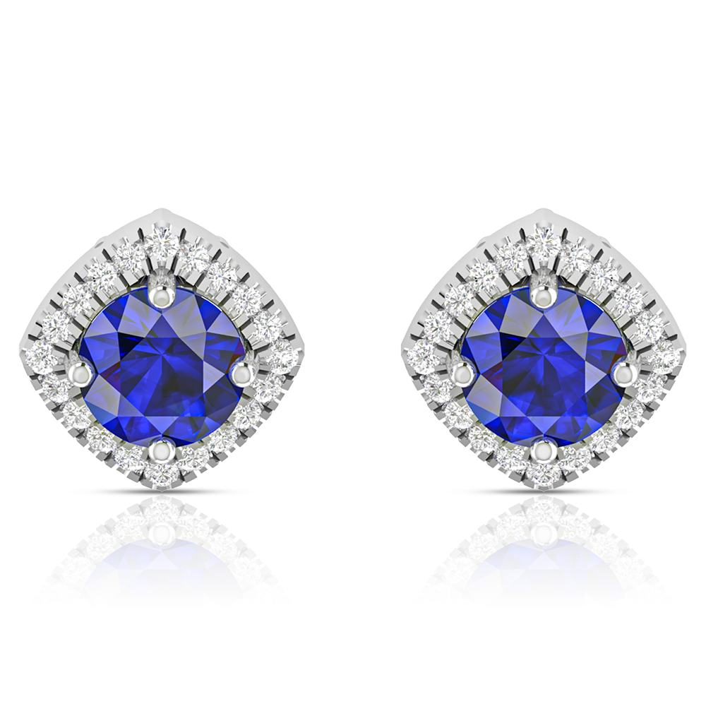 Sparkling Round  Blue Sapphire Silver Earring
