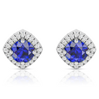 Sparkling Round  Blue Sapphire Silver Earring