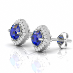 Sparkling Round  Blue Sapphire Silver Earring