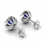 Sparkling Round  Blue Sapphire Silver Earring