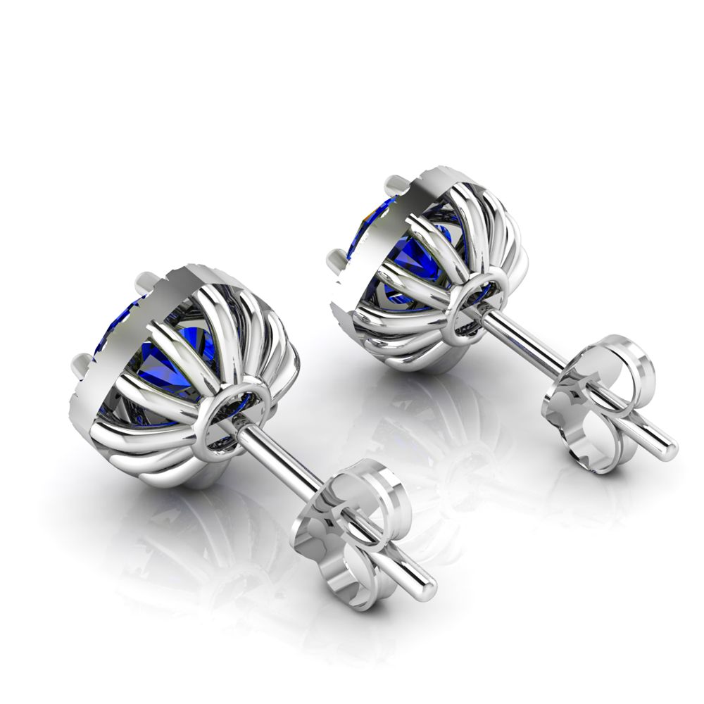 Sparkling Round  Blue Sapphire Silver Earring
