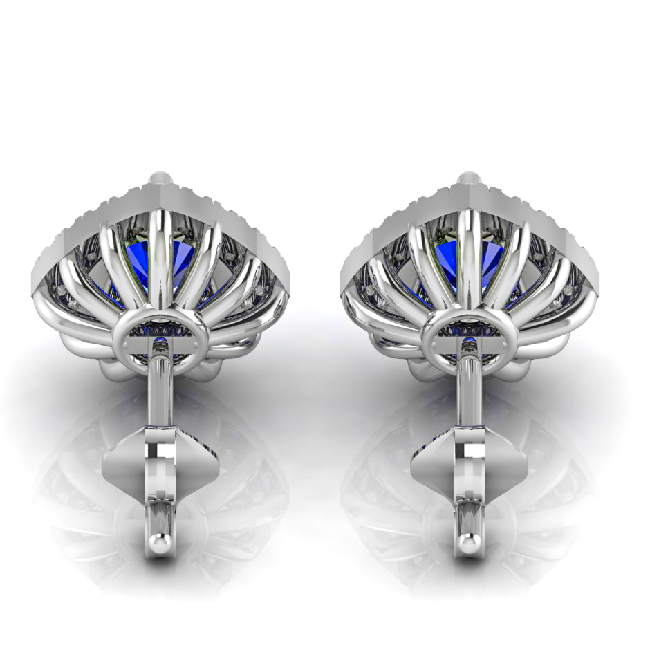 Sparkling Round  Blue Sapphire Silver Earring