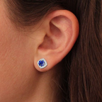 Sparkling Round  Blue Sapphire Silver Earring