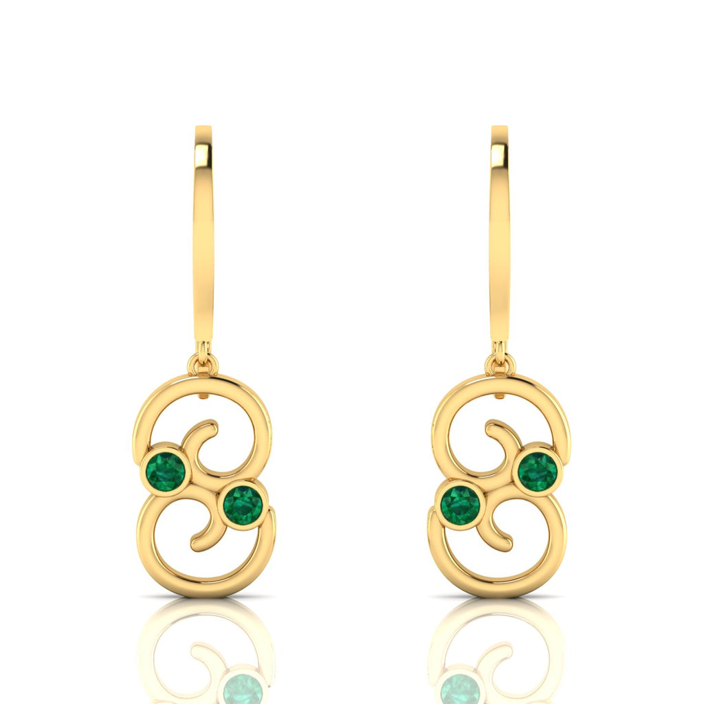 Round Emerald Gold Plated Wire Hook Drop Earrings