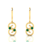 Round Emerald Gold Plated Wire Hook Drop Earrings