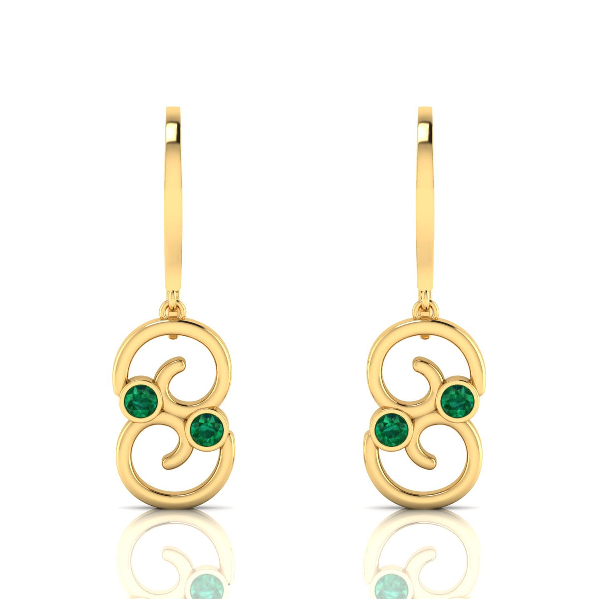 Round Emerald Gold Plated Wire Hook Drop Earrings