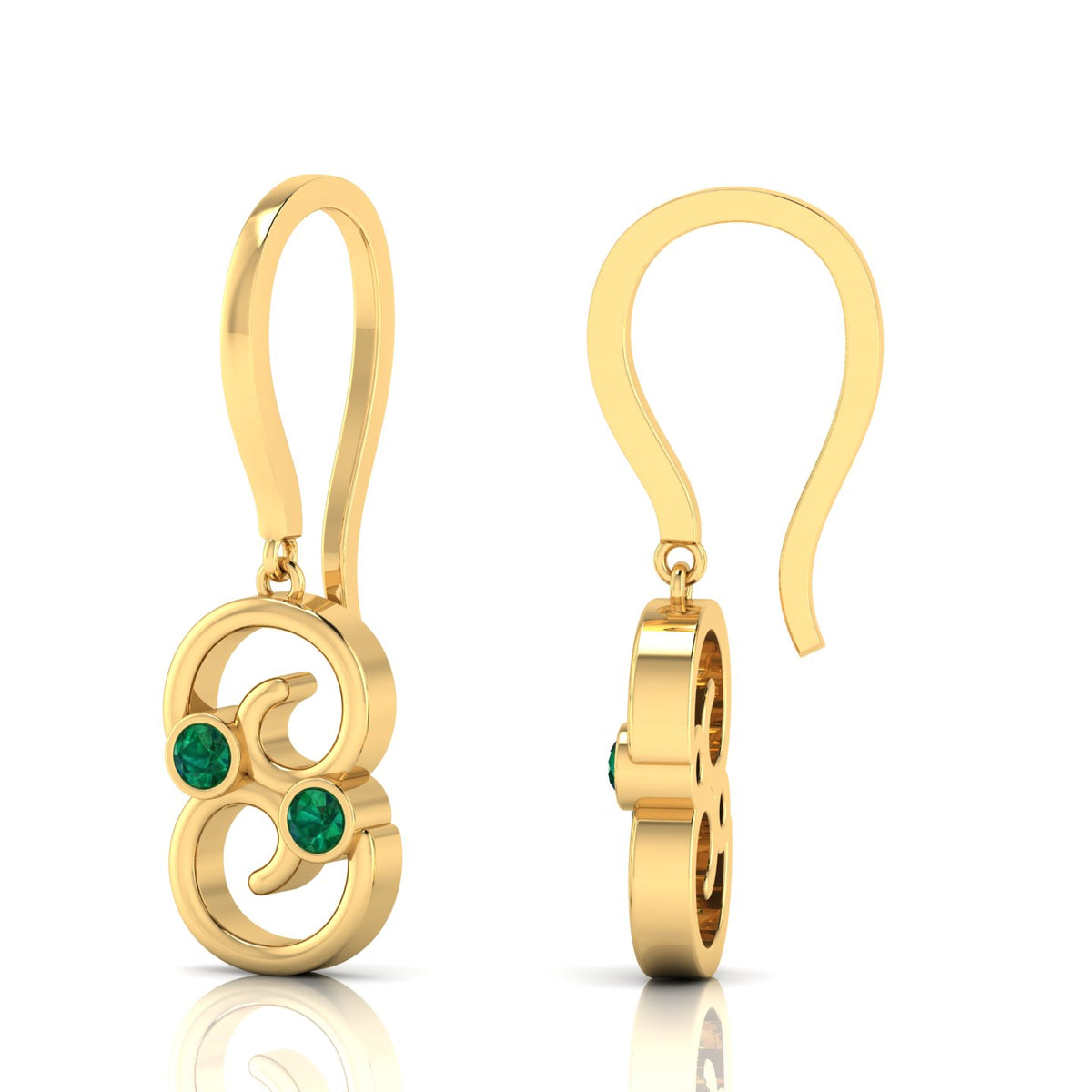 Round Emerald Gold Plated Wire Hook Drop Earrings