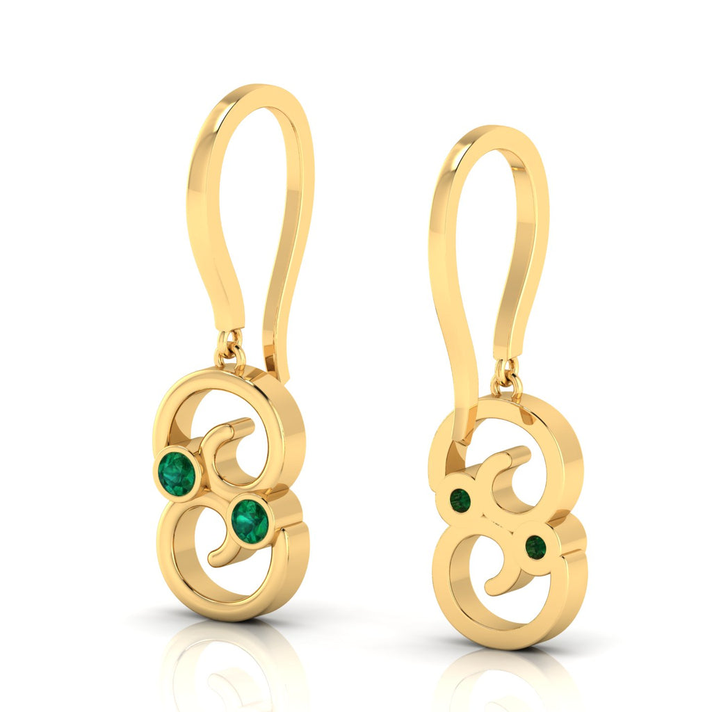 Round Emerald Gold Plated Wire Hook Drop Earrings