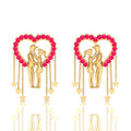 Ruby Couple Heart Gold Plated Hanging Earrings