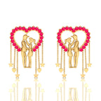 Ruby Couple Heart Gold Plated Hanging Earrings