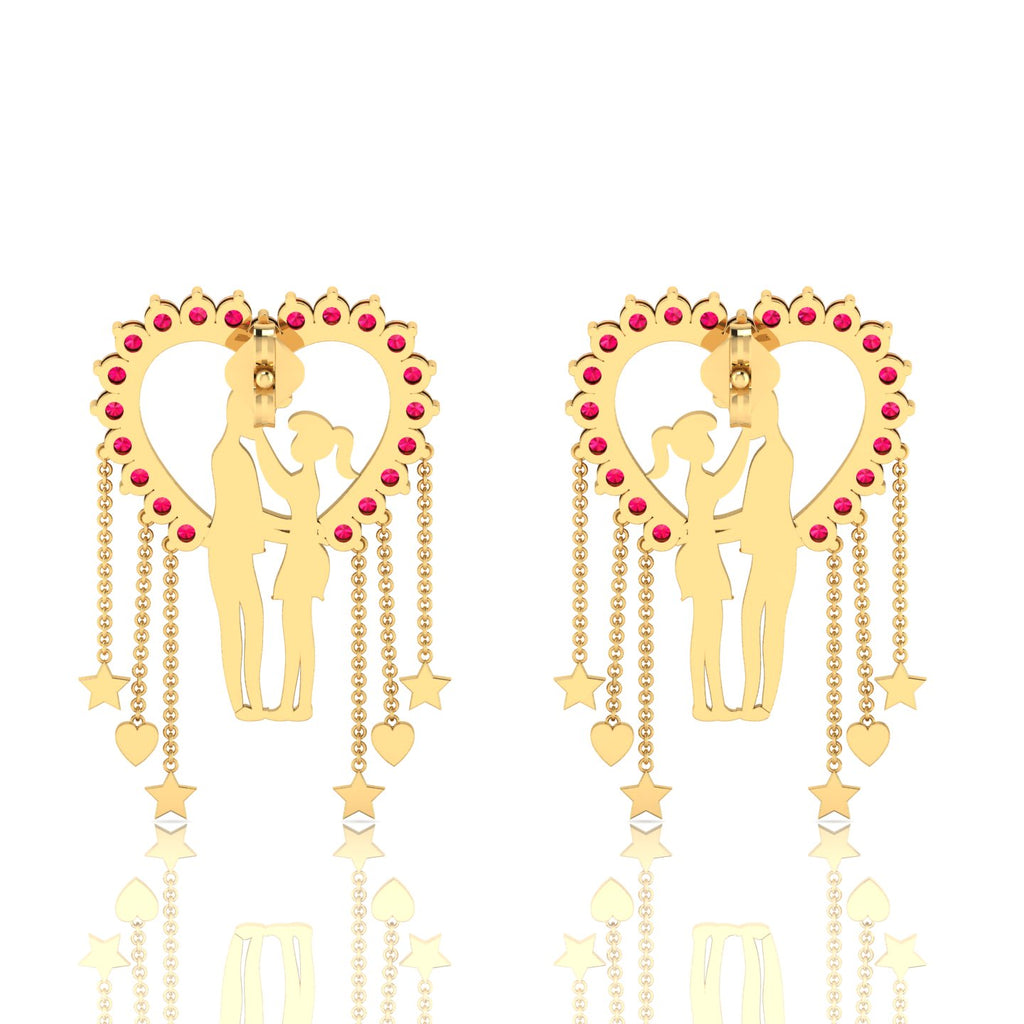 Ruby Couple Heart Gold Plated Hanging Earrings