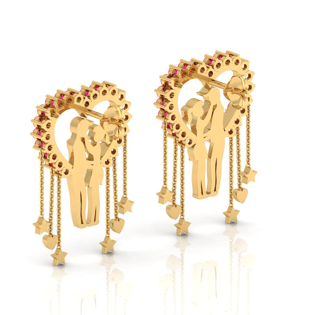 Ruby Couple Heart Gold Plated Hanging Earrings