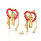 Ruby Couple Heart Gold Plated Hanging Earrings
