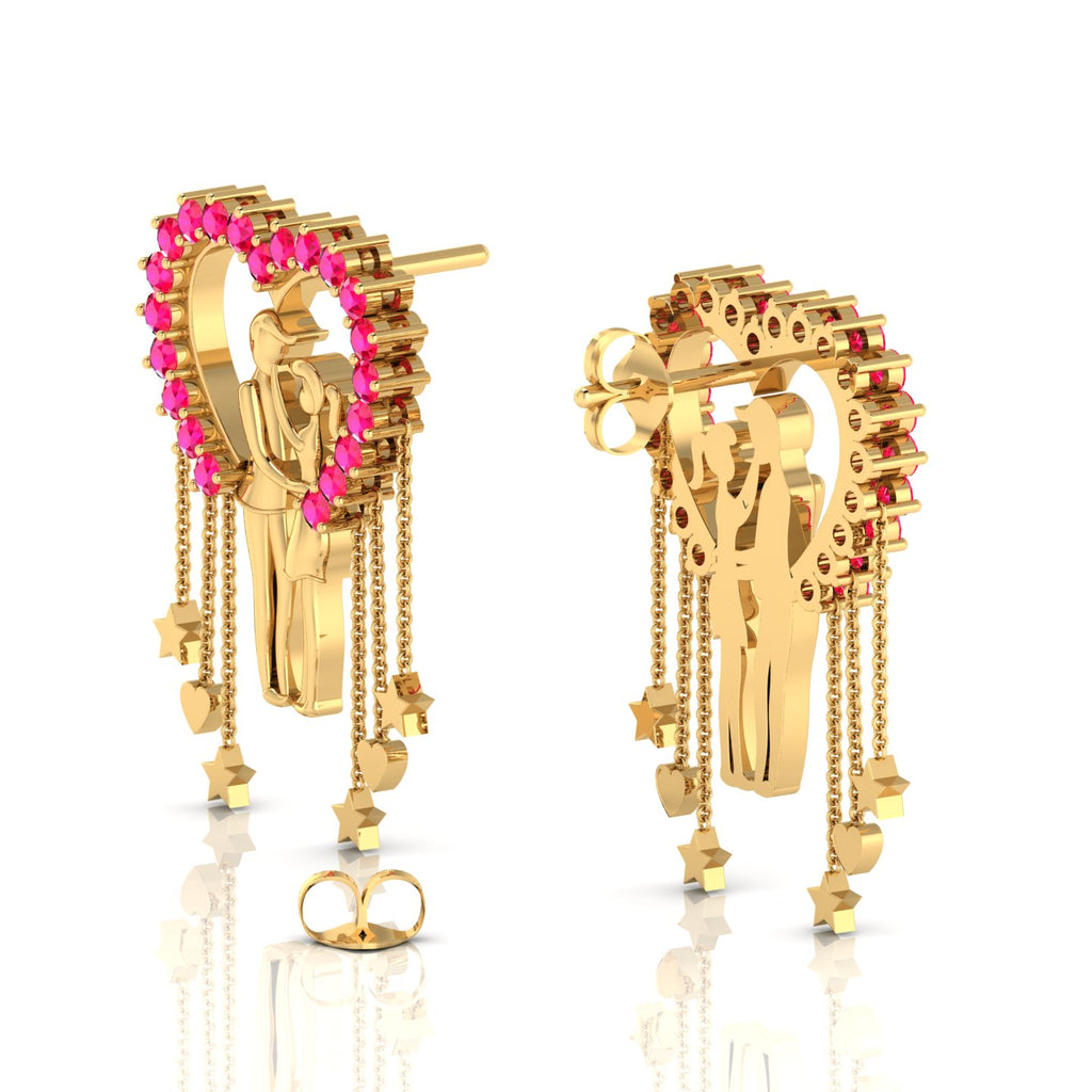 Ruby Couple Heart Gold Plated Hanging Earrings