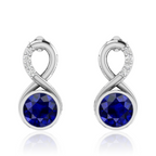 Silver Round Blue Sapphire Infinity Earrings