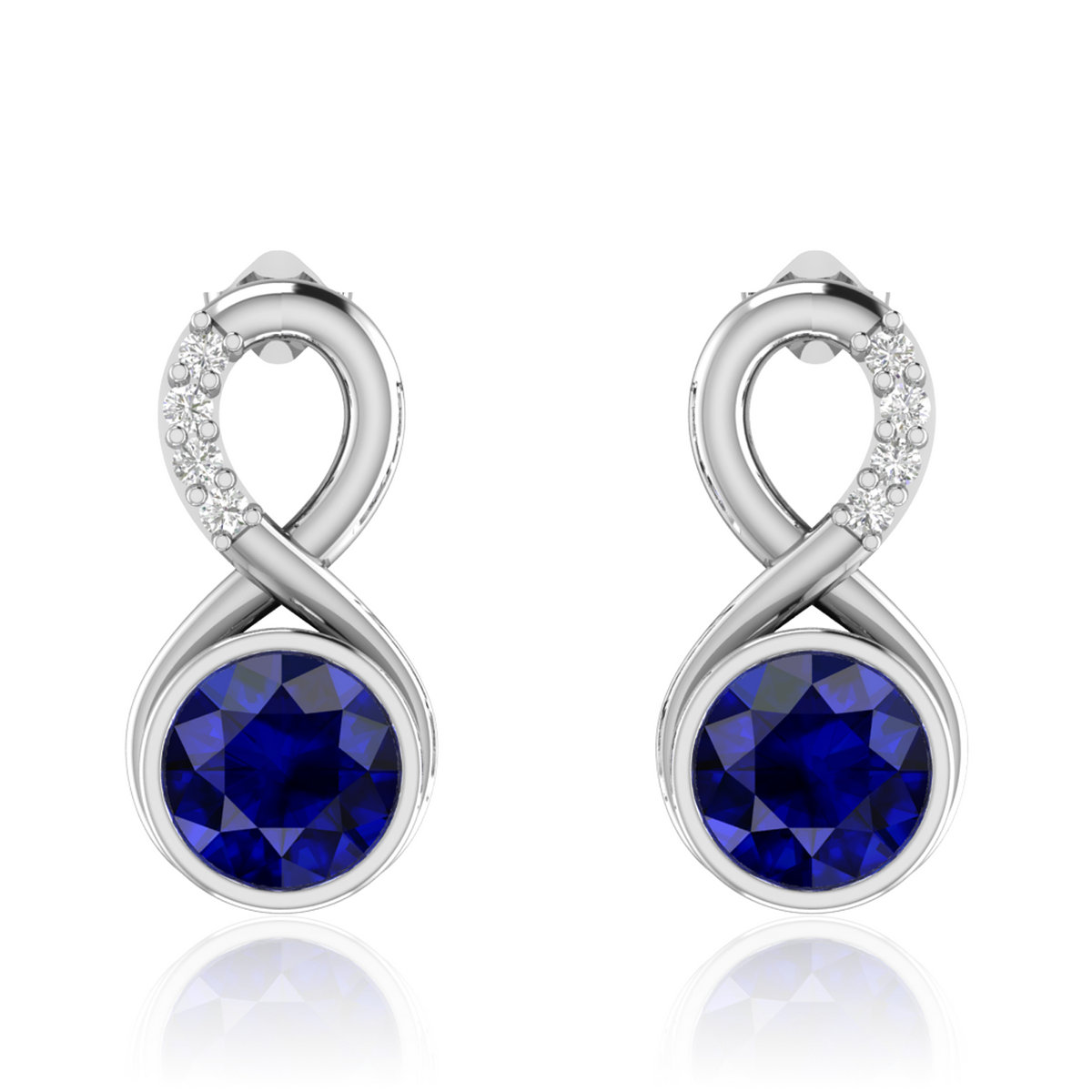 Silver Round Blue Sapphire Infinity Earrings