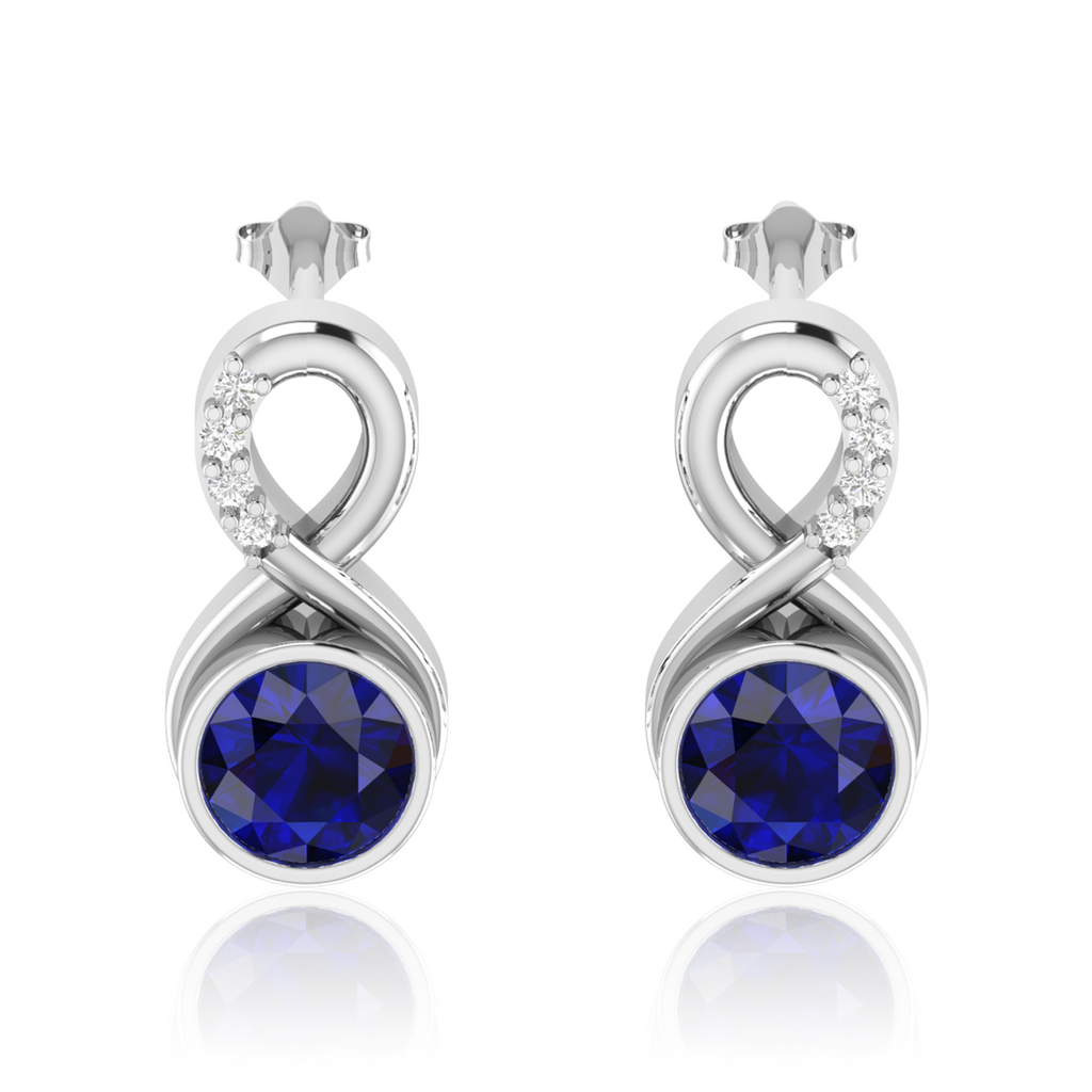 Silver Round Blue Sapphire Infinity Earrings