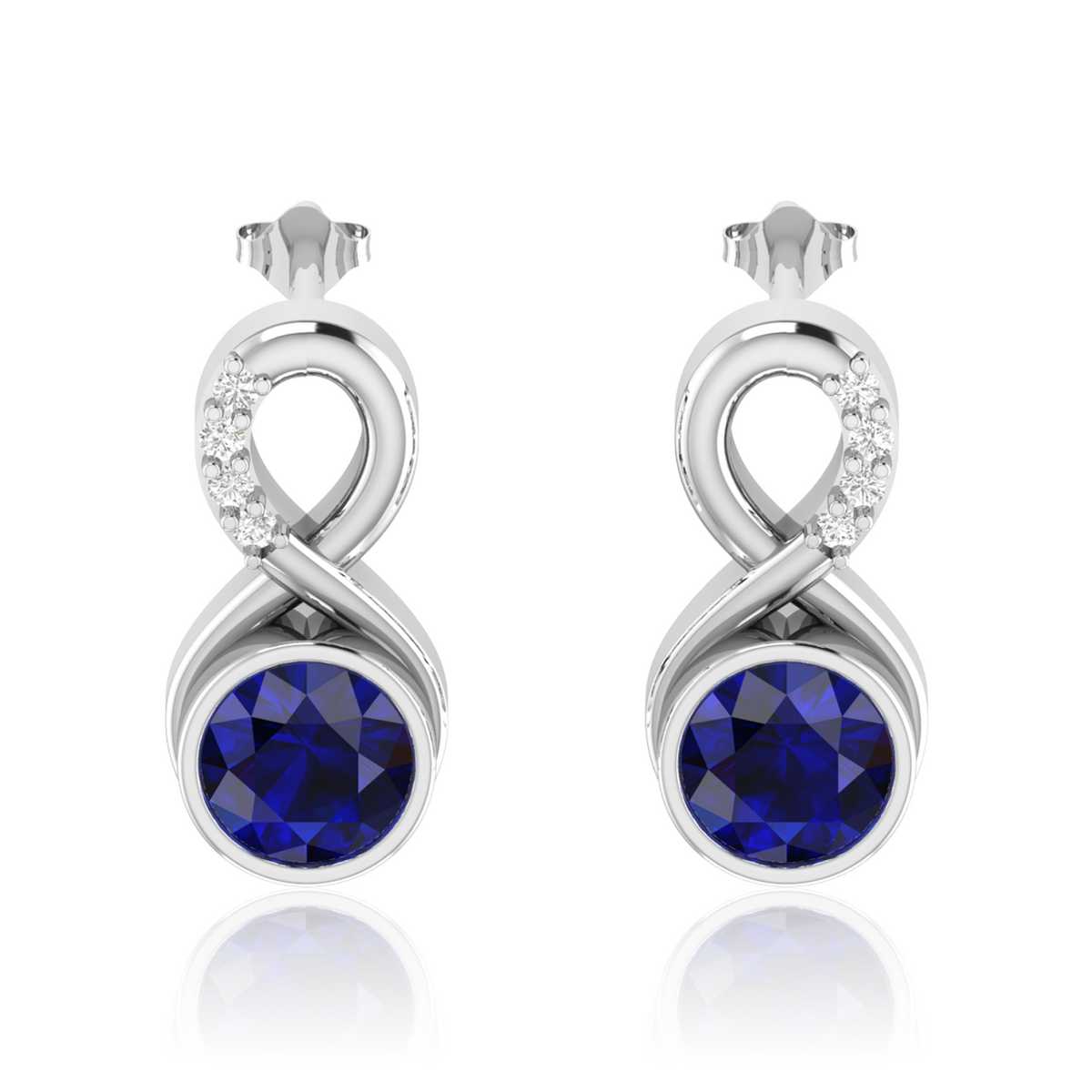 Silver Round Blue Sapphire Infinity Earrings