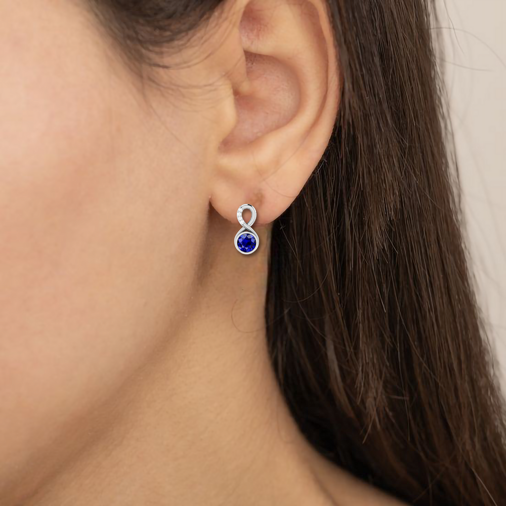 Silver Round Blue Sapphire Infinity Earrings