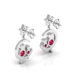 Ruby & Diamond Star Cat On Moon Drop Sterling Silver Earrings