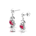 Ruby & Diamond Star Cat On Moon Drop Sterling Silver Earrings