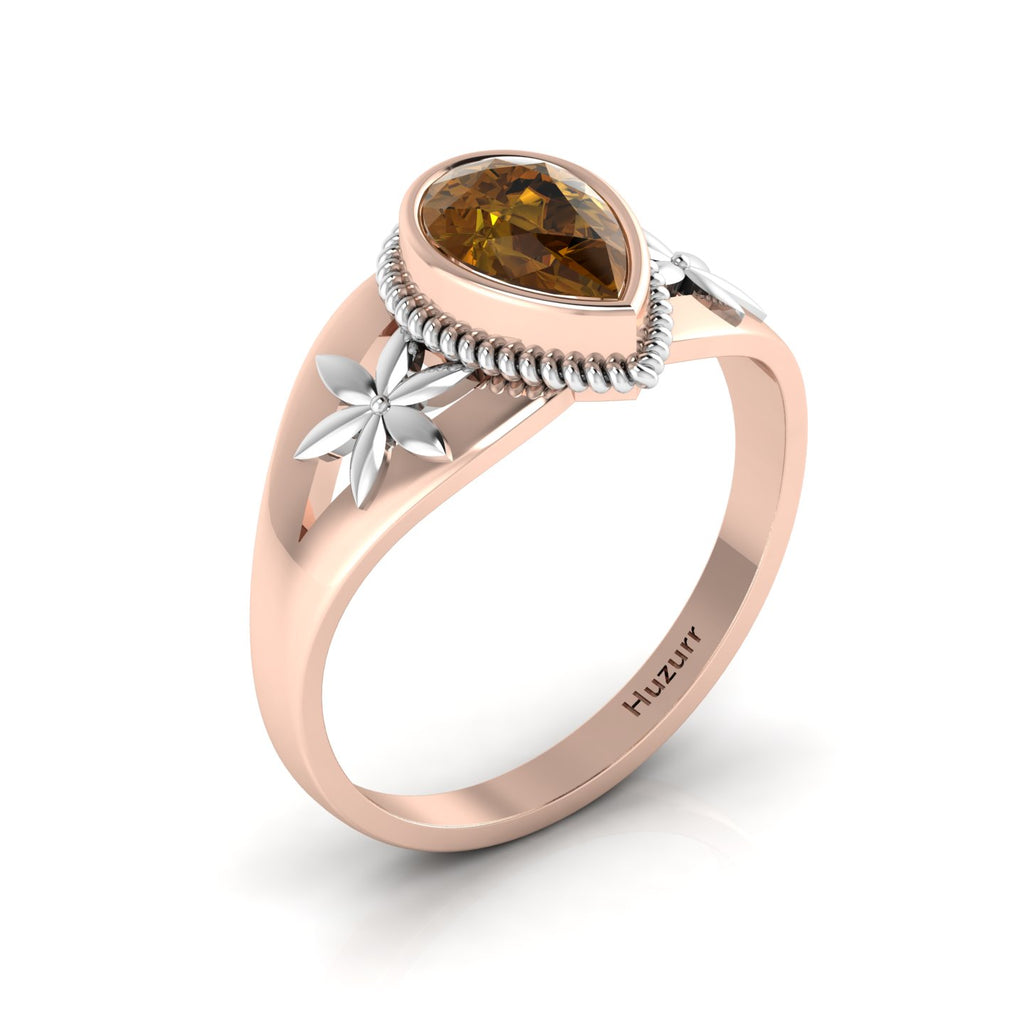 Pear-Cut Coffee Diamond Two Tone Rose Gold Plated Solitaire Ring