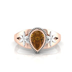 Pear-Cut Coffee Diamond Two Tone Rose Gold Plated Solitaire Ring